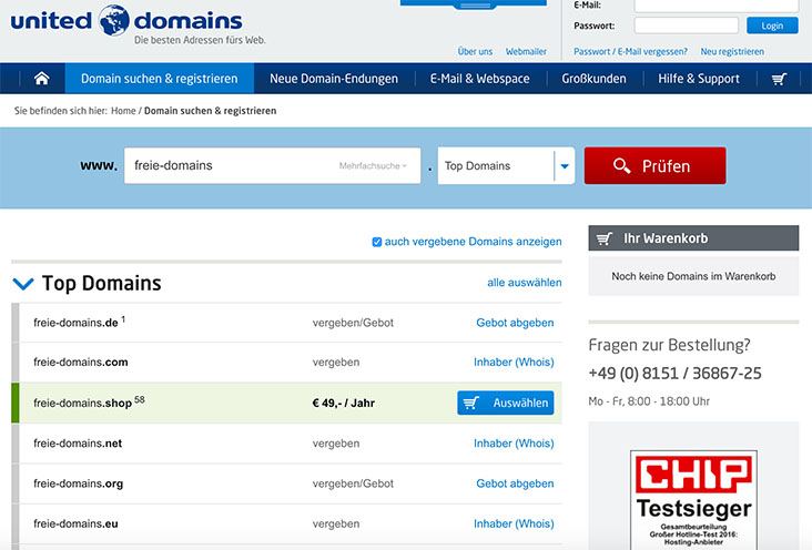 Übersicht, welche Domains frei sind