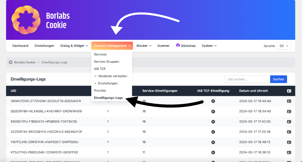 Borlabs Cookie: Einwilligung-Logs