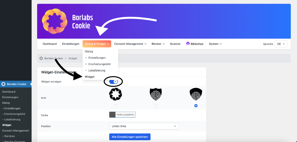 Borlabs Cookie Widget konfigurieren und aktiveren
